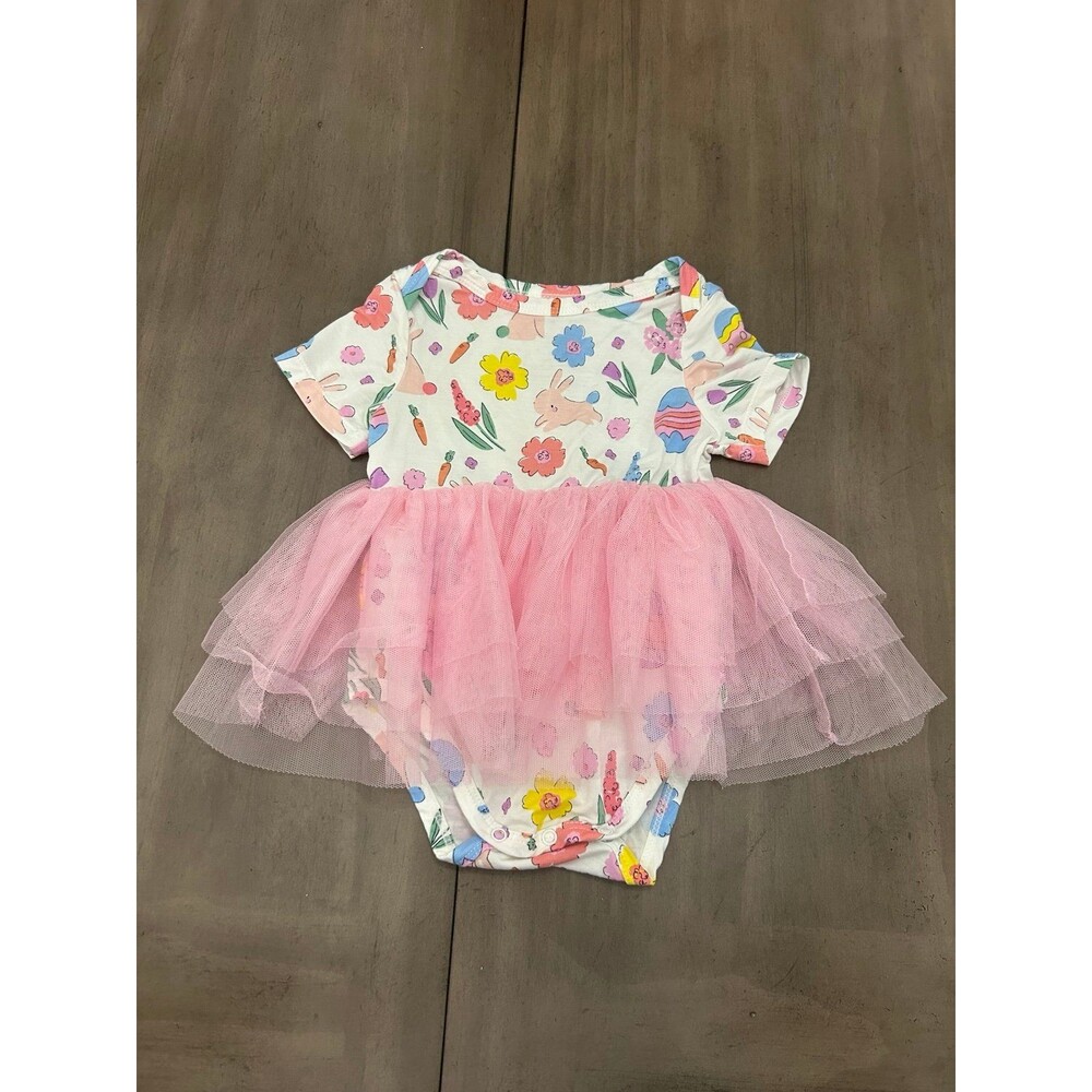 Angel Dear Bamboo Girls Bunny Floral One-Piece w/ Pink Tulle Skirt 6-12M
